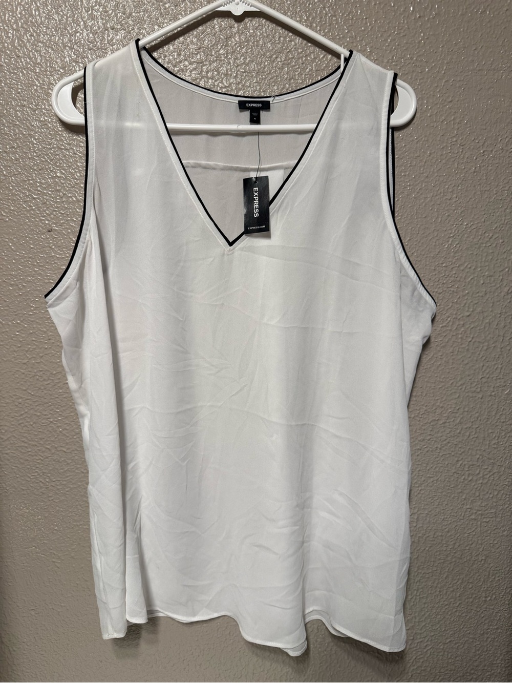 Express White V-Neck Sleeveless Camisole with Black Trim